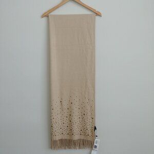 NEW WITH TAGS super soft long viscose scarf gold bronze metal polka dots…
